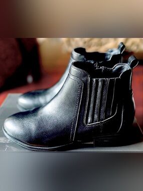 “MIA” Black Leather Ankle Boots with One Inch Heels.  Size 7  
NWT